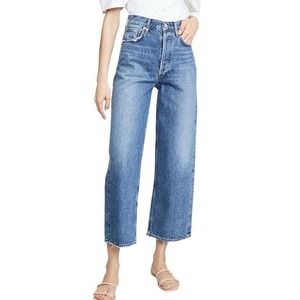 Agolde Ren High Waisted Wide-Leg Cropped Jeans Womens 26 Blue Organic Cotton